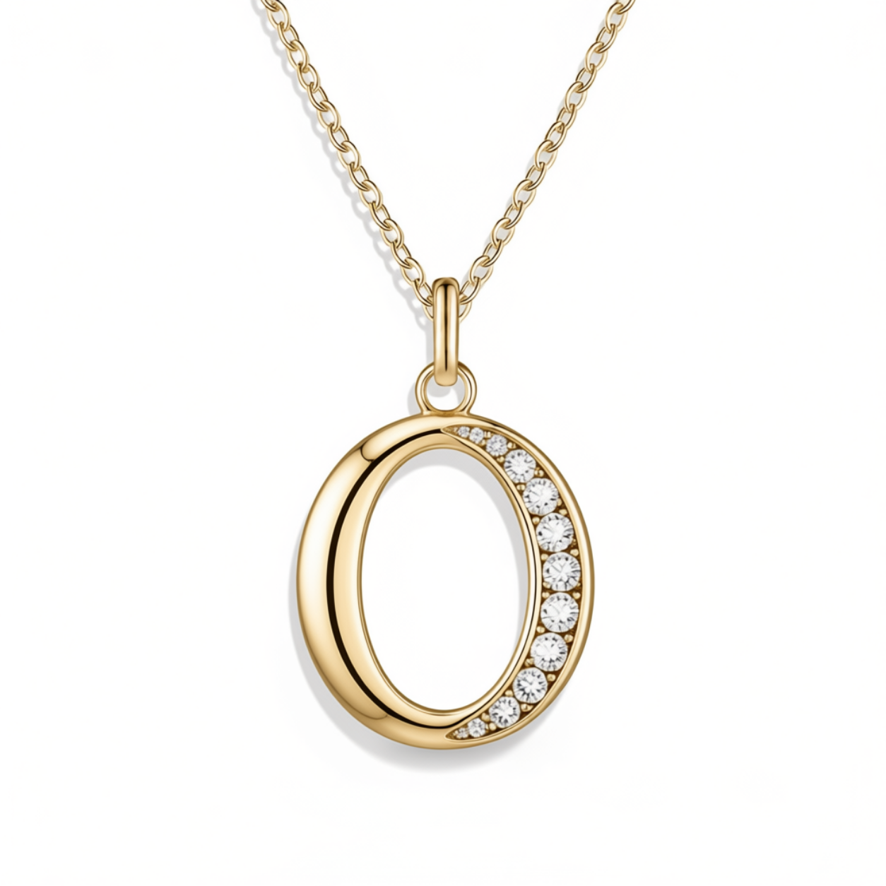 Crystal Accent Letter Satellite Necklace in gold, O by Seeyoura