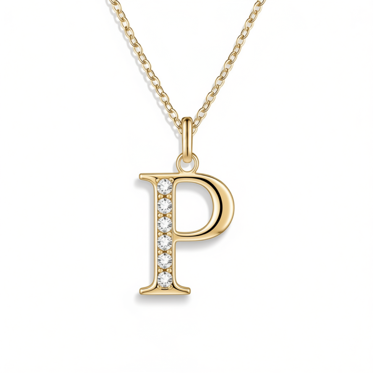 Crystal Accent Letter Satellite Necklace in gold, P by Seeyoura