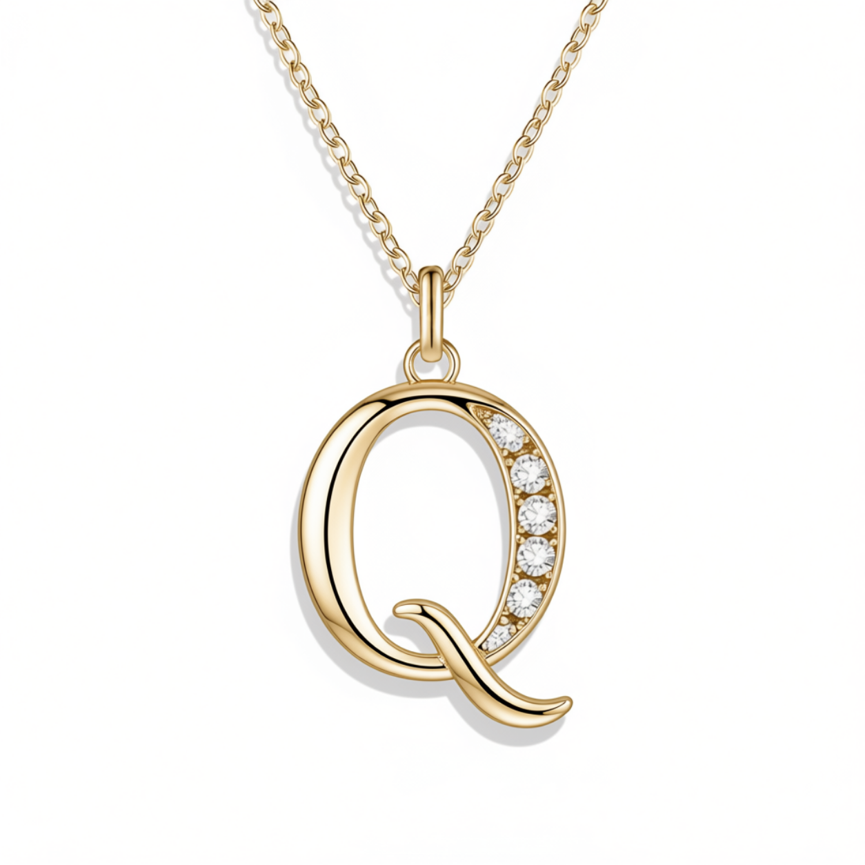 Crystal Accent Letter Satellite Necklace in gold, Q by Seeyoura