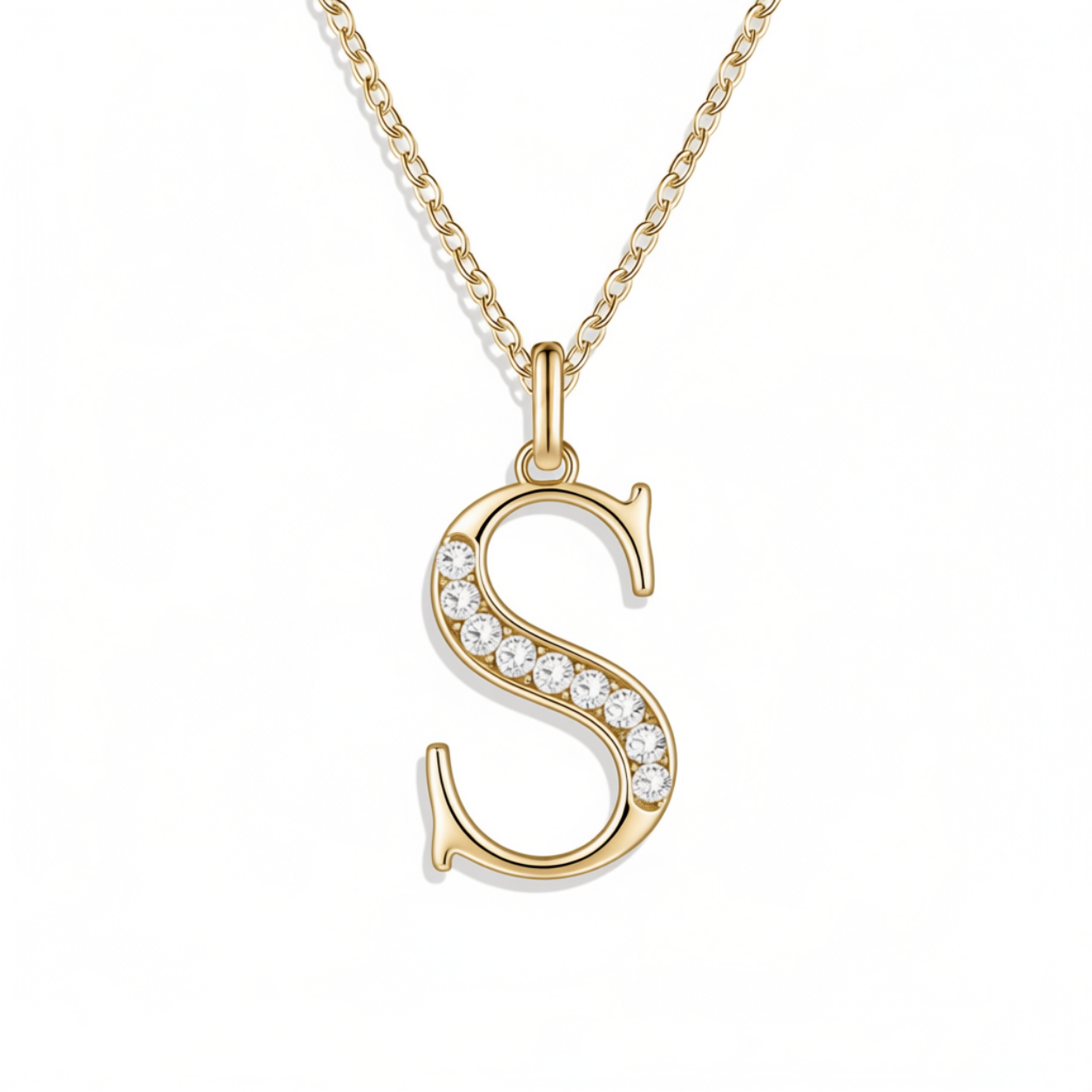 Crystal Accent Letter Satellite Necklace in gold, S by Seeyoura
