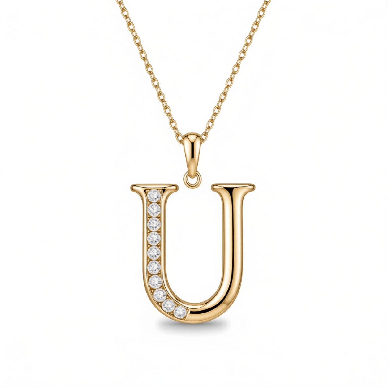 Crystal Accent Letter Satellite Necklace in gold, U by Seeyoura