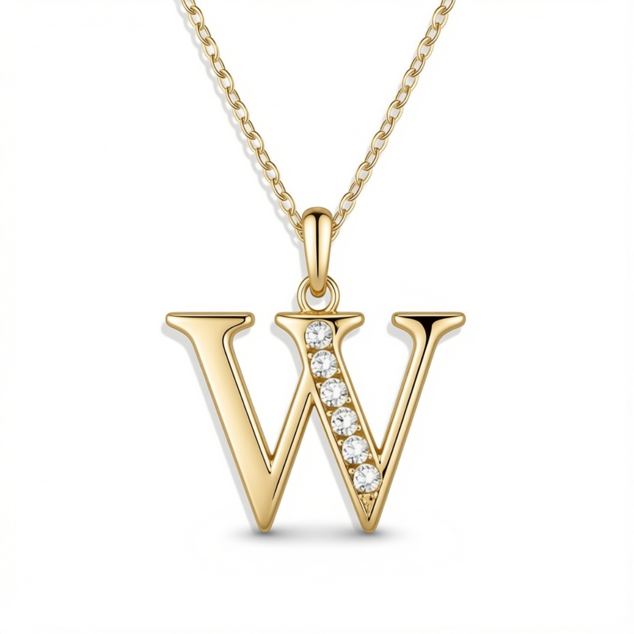 Crystal Accent Letter Satellite Necklace in gold, W by Seeyoura
