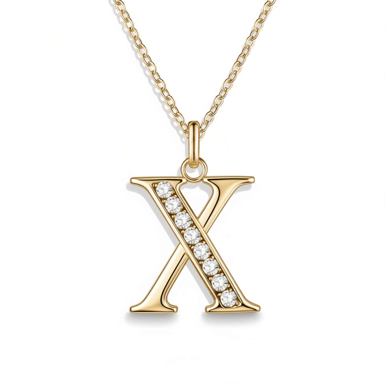 Crystal Accent Letter Satellite Necklace in gold, X by Seeyoura