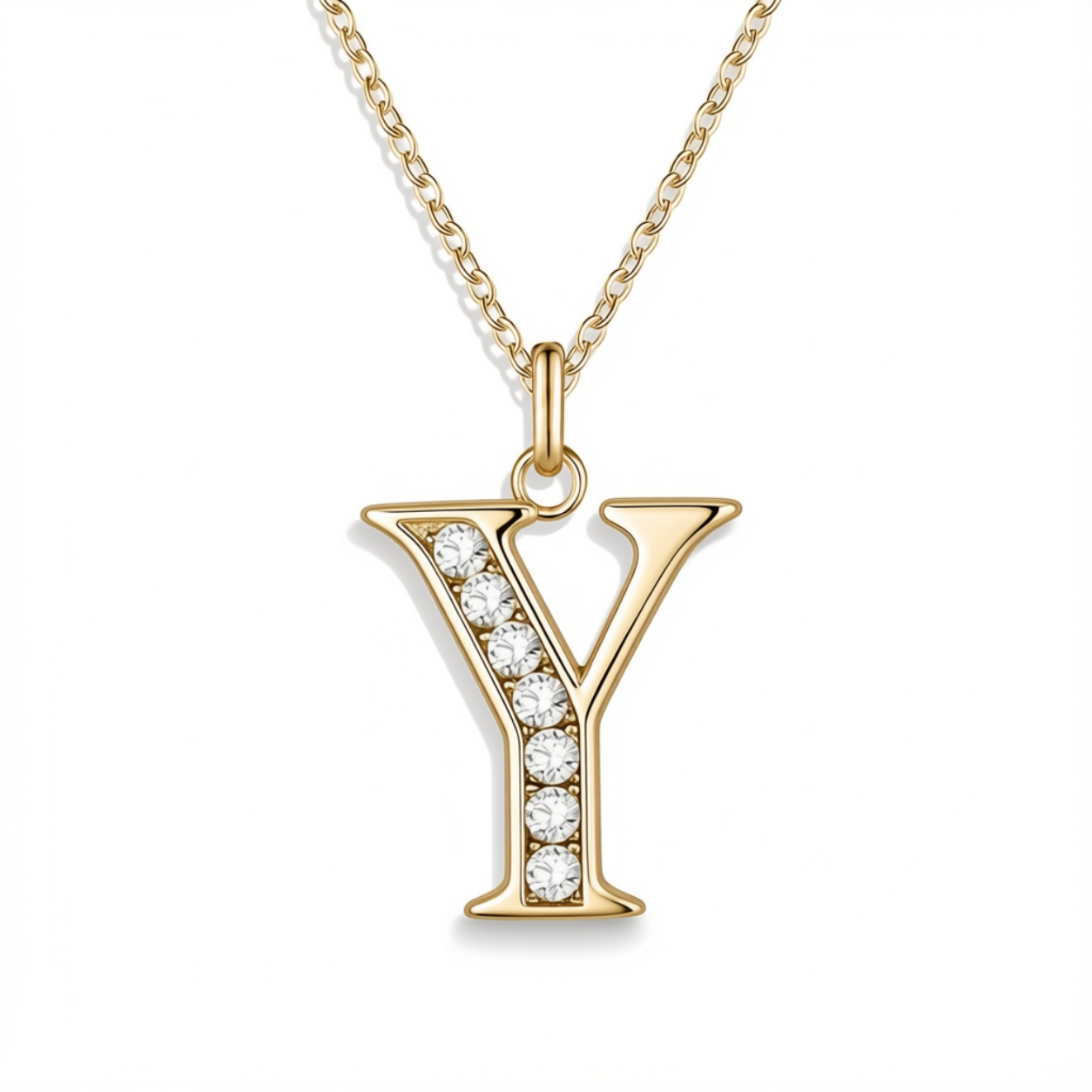 Crystal Accent Letter Satellite Necklace in gold, Y by Seeyoura