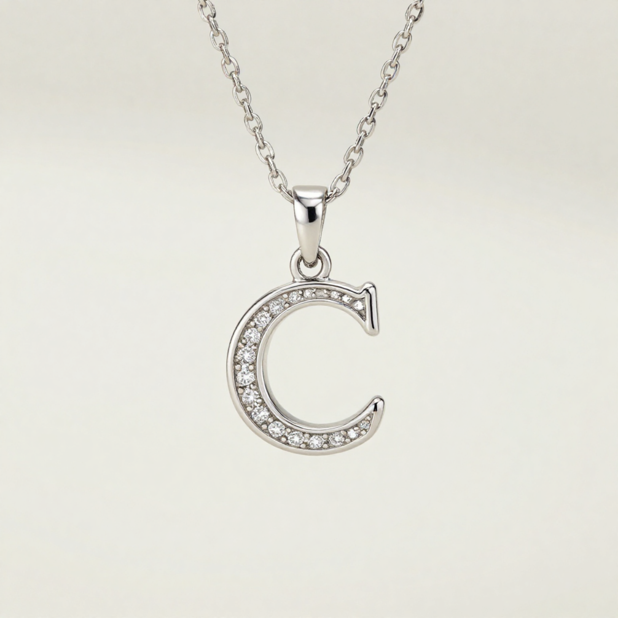 Crystal Accent Letter Satellite Necklace in silver, C by Seeyoura
