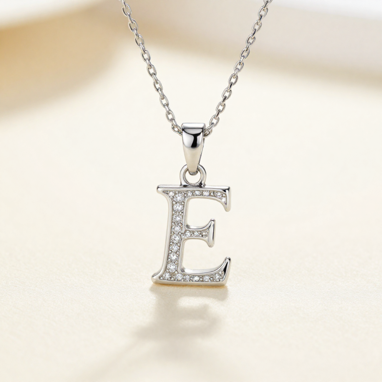 Crystal Accent Letter Satellite Necklace in silver, E by Seeyoura