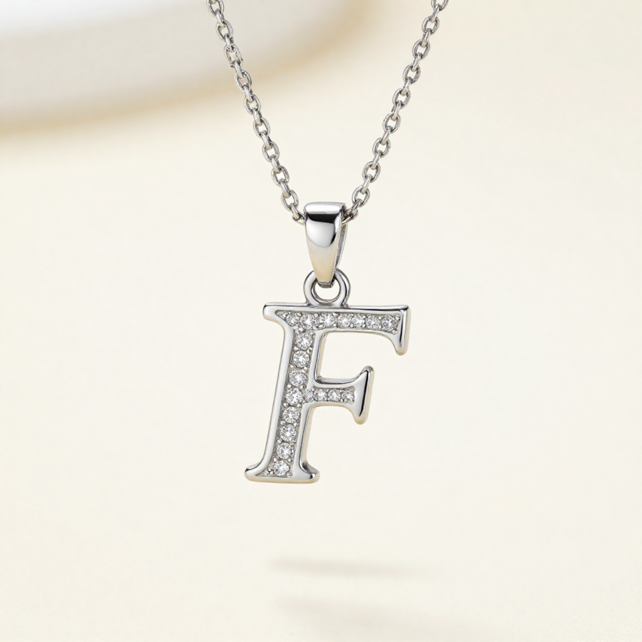 Crystal Accent Letter Satellite Necklace in silver, F by Seeyoura