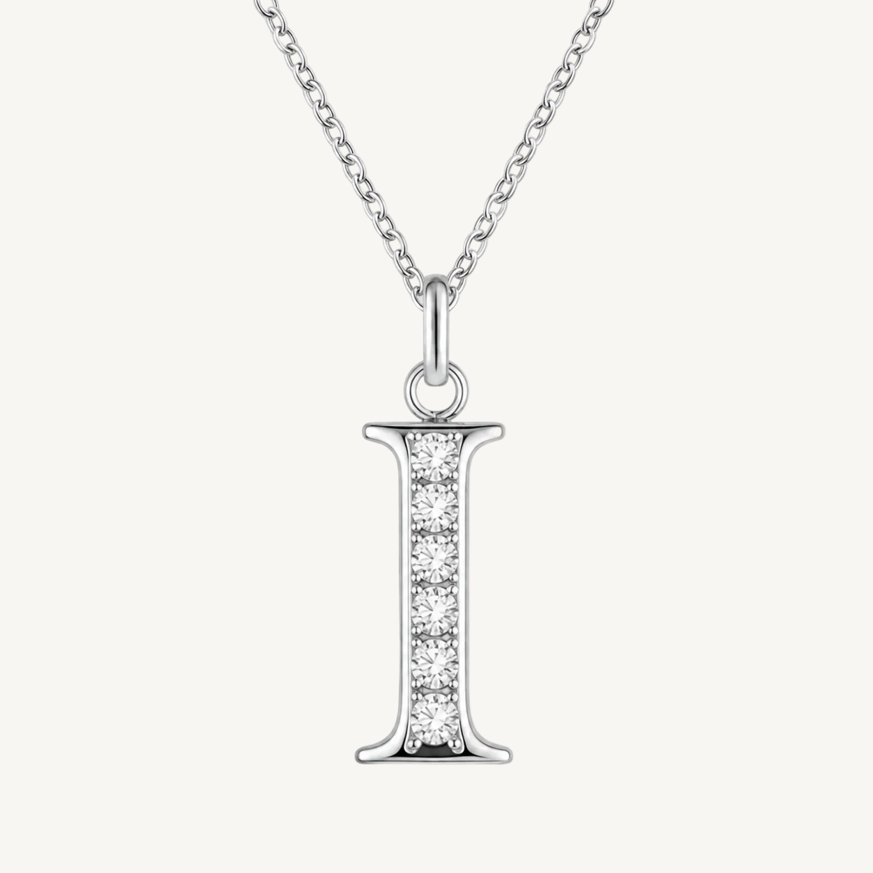 Crystal Accent Letter Satellite Necklace in silver, I by Seeyoura