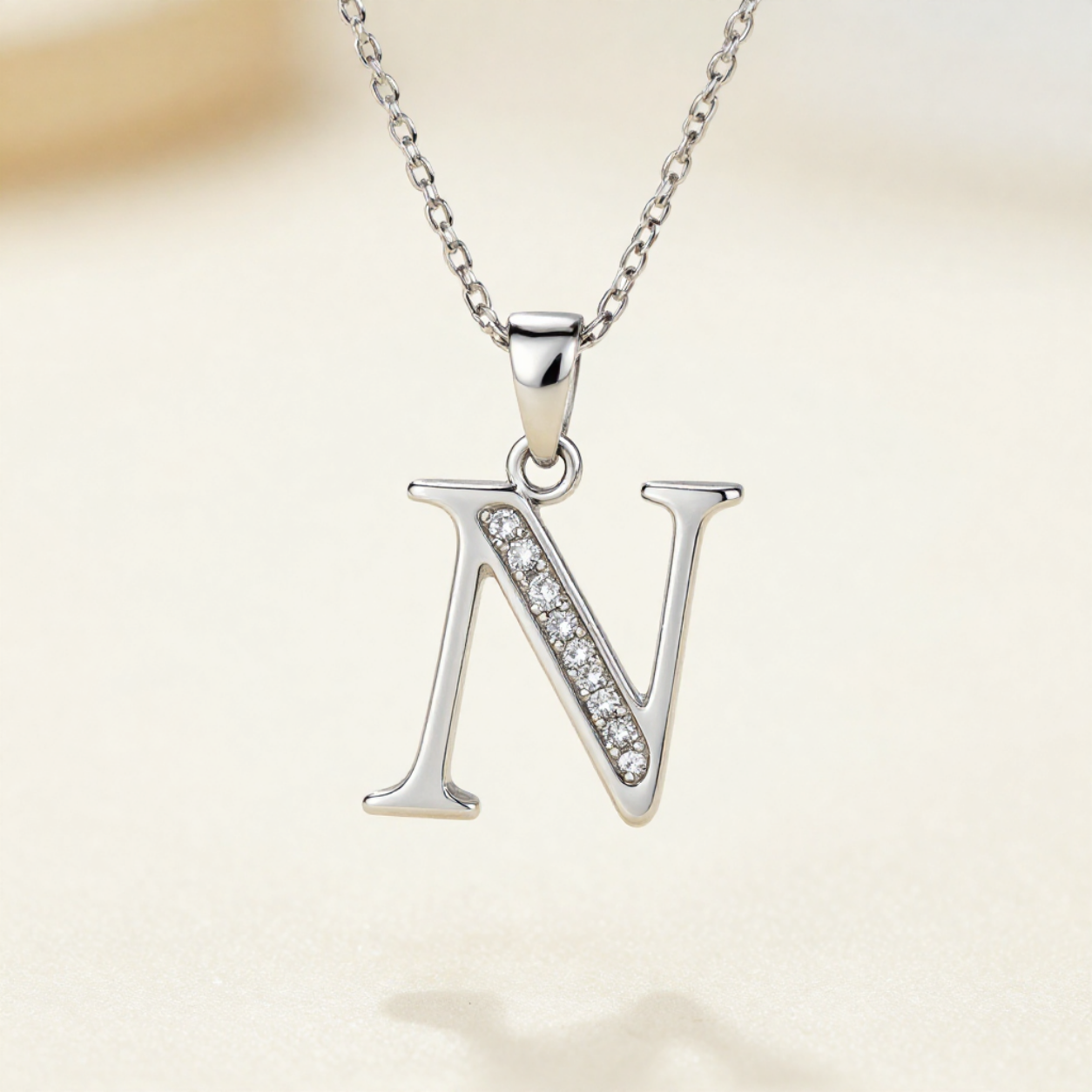 Crystal Accent Letter Satellite Necklace in silver, N by Seeyoura