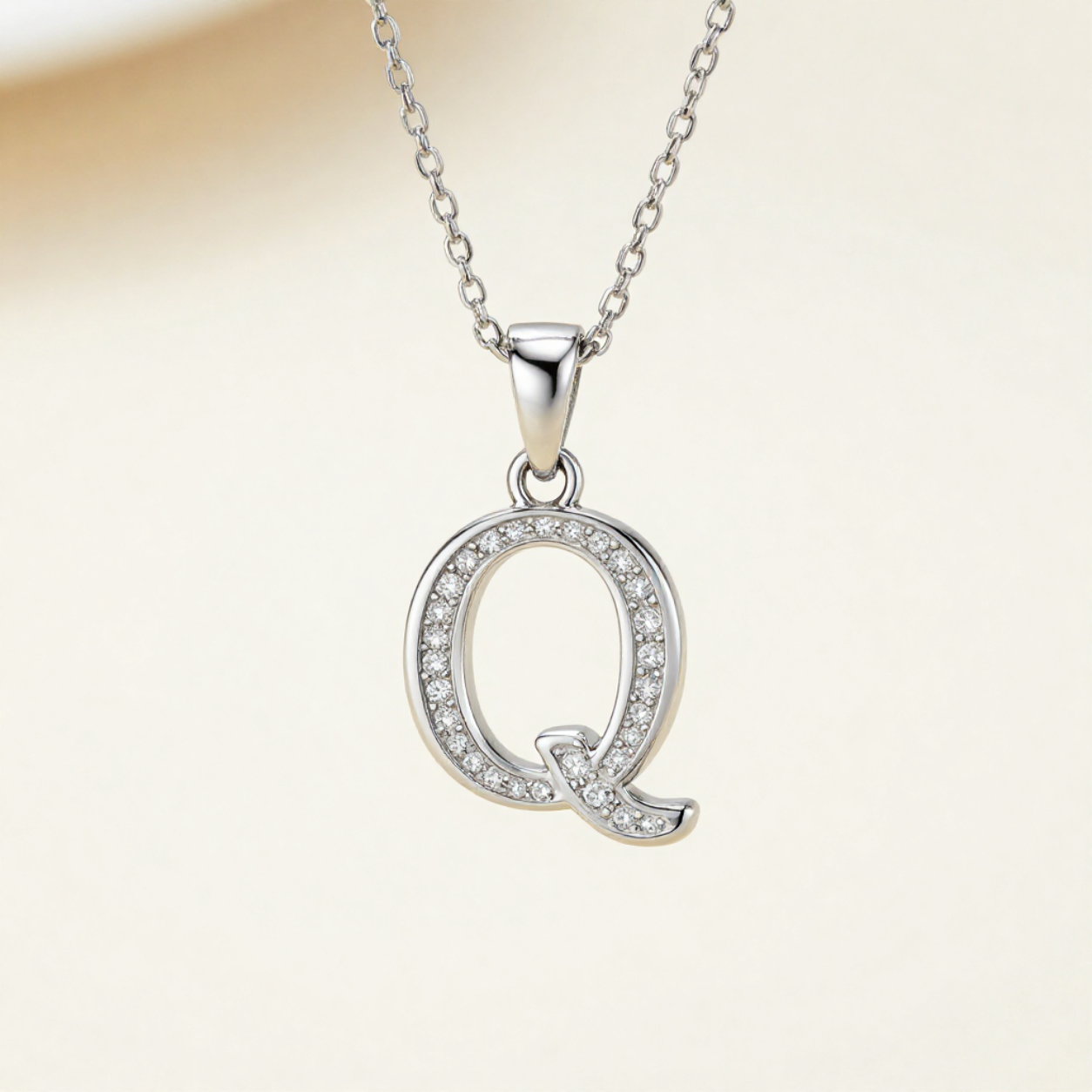 Crystal Accent Letter Satellite Necklace in silver, Q by Seeyoura