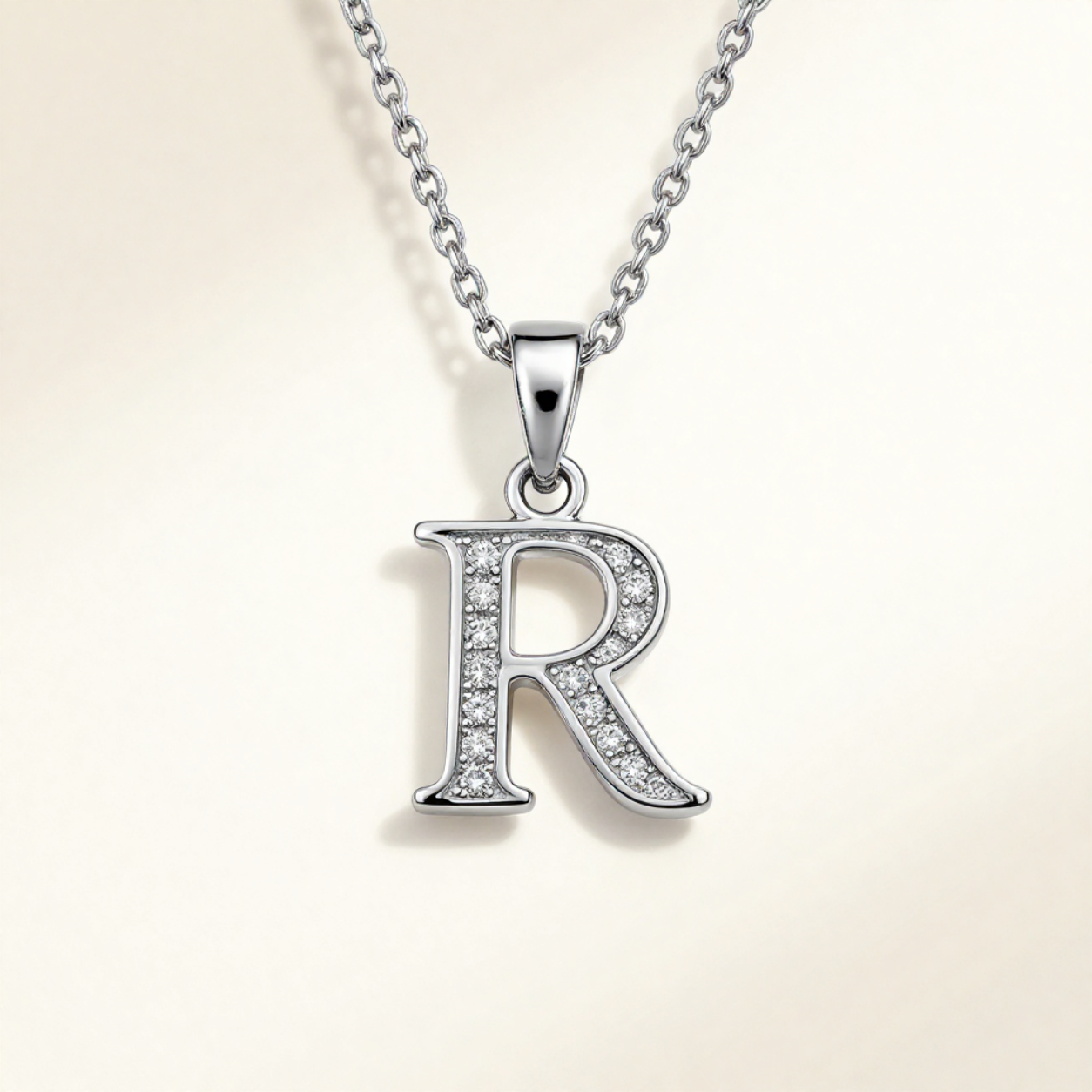 Crystal Accent Letter Satellite Necklace in silver, R by Seeyoura