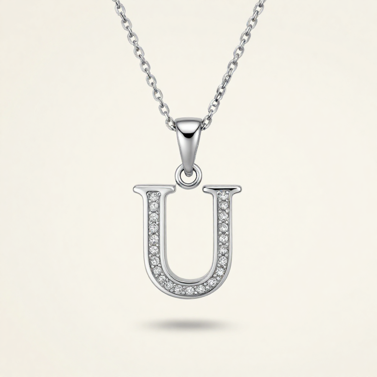 Crystal Accent Letter Satellite Necklace in silver, U by Seeyoura