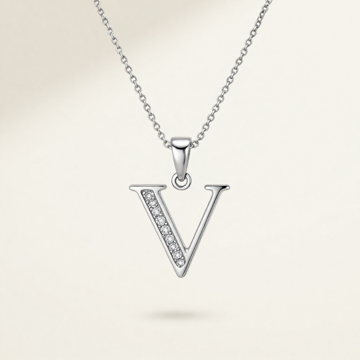 Crystal Accent Letter Satellite Necklace in silver, V by Seeyoura
