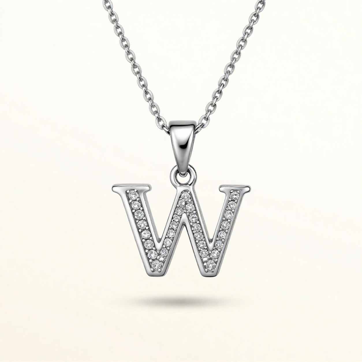 Crystal Accent Letter Satellite Necklace in silver, W by Seeyoura