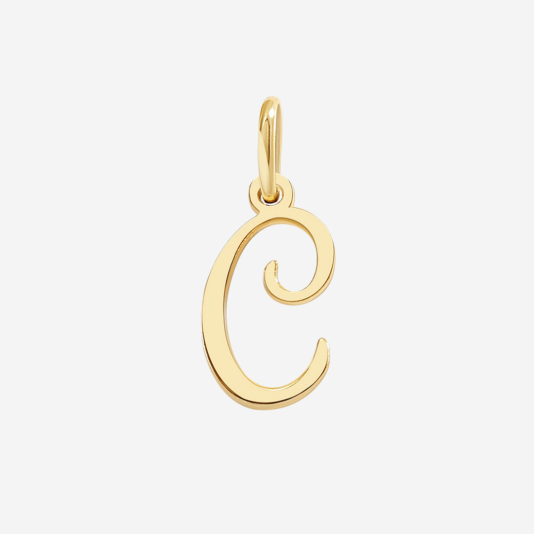 Cursive Initial Charm in 18k Gold Plated, C by Seeyoura