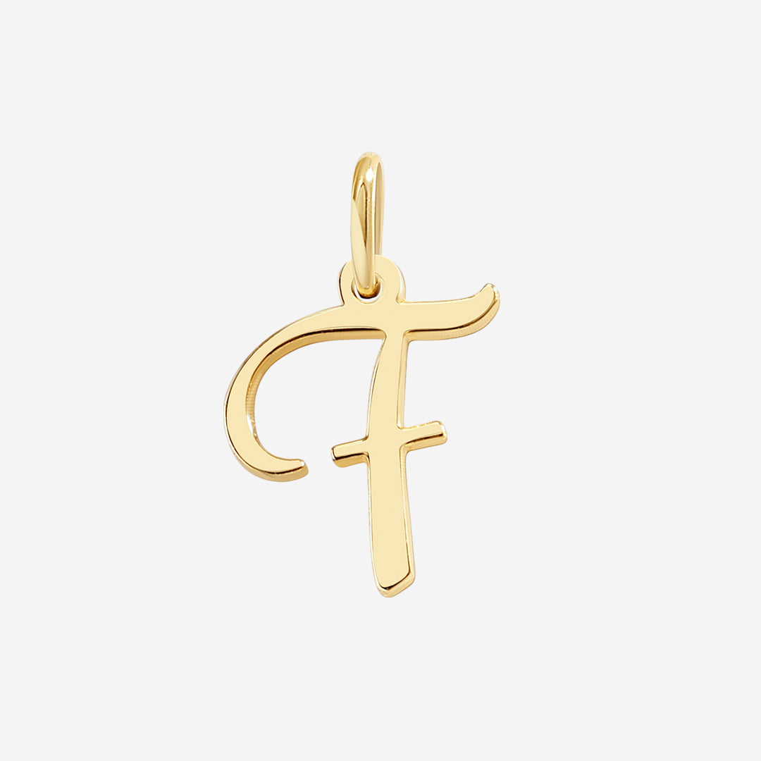 Cursive Initial Charm in 18k Gold Plated, F by Seeyoura