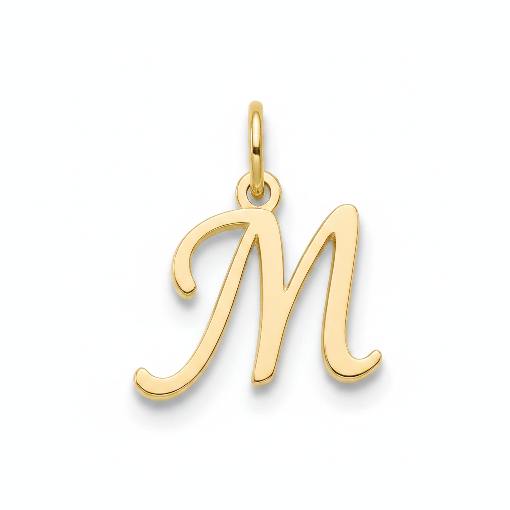 Cursive Initial Charm in 18k Gold Plated, M by Seeyoura