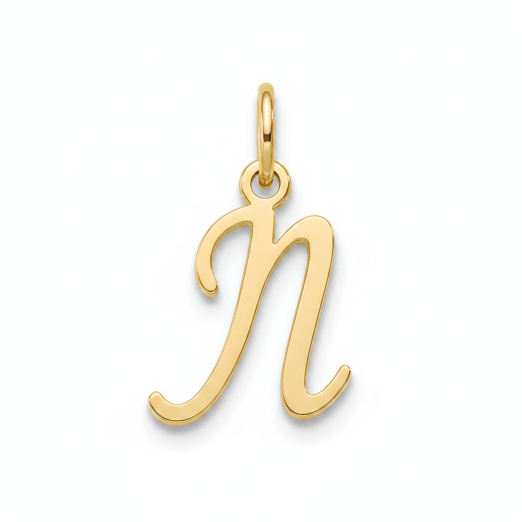 Cursive Initial Charm in 18k Gold Plated, N by Seeyoura