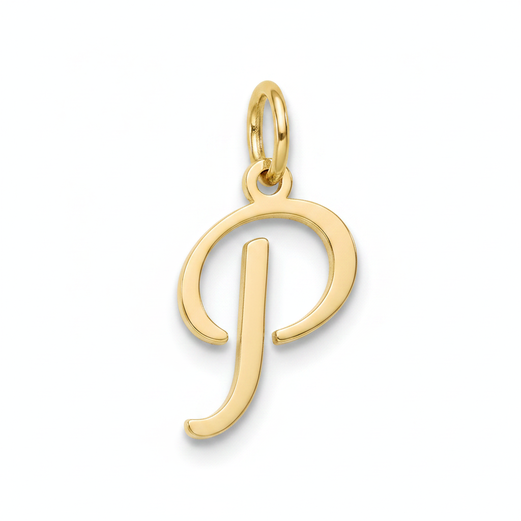 Cursive Initial Charm in 18k Gold Plated, P by Seeyoura