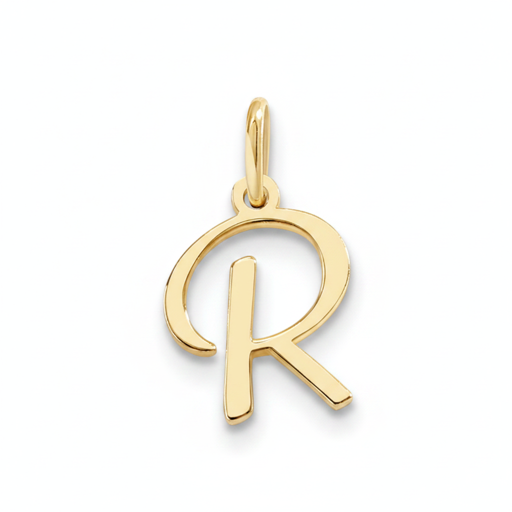 Cursive Initial Charm in 18k Gold Plated, R by Seeyoura