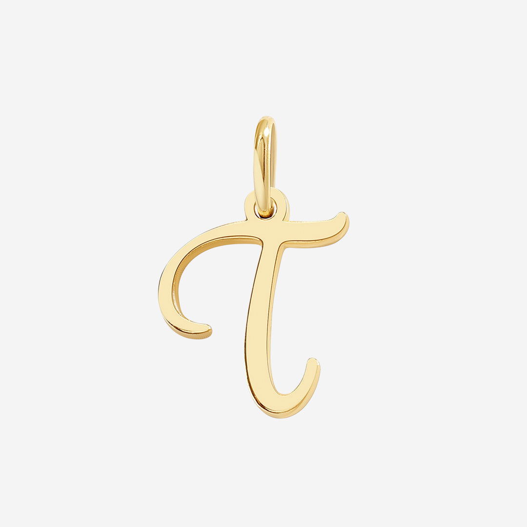 Cursive Initial Charm in 18k Gold Plated, T by Seeyoura