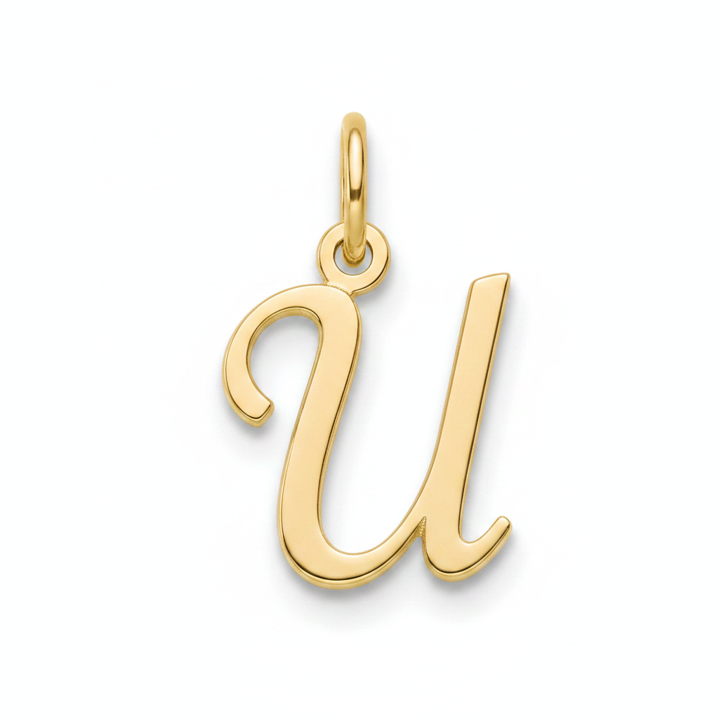 Cursive Initial Charm in 18k Gold Plated, U by Seeyoura