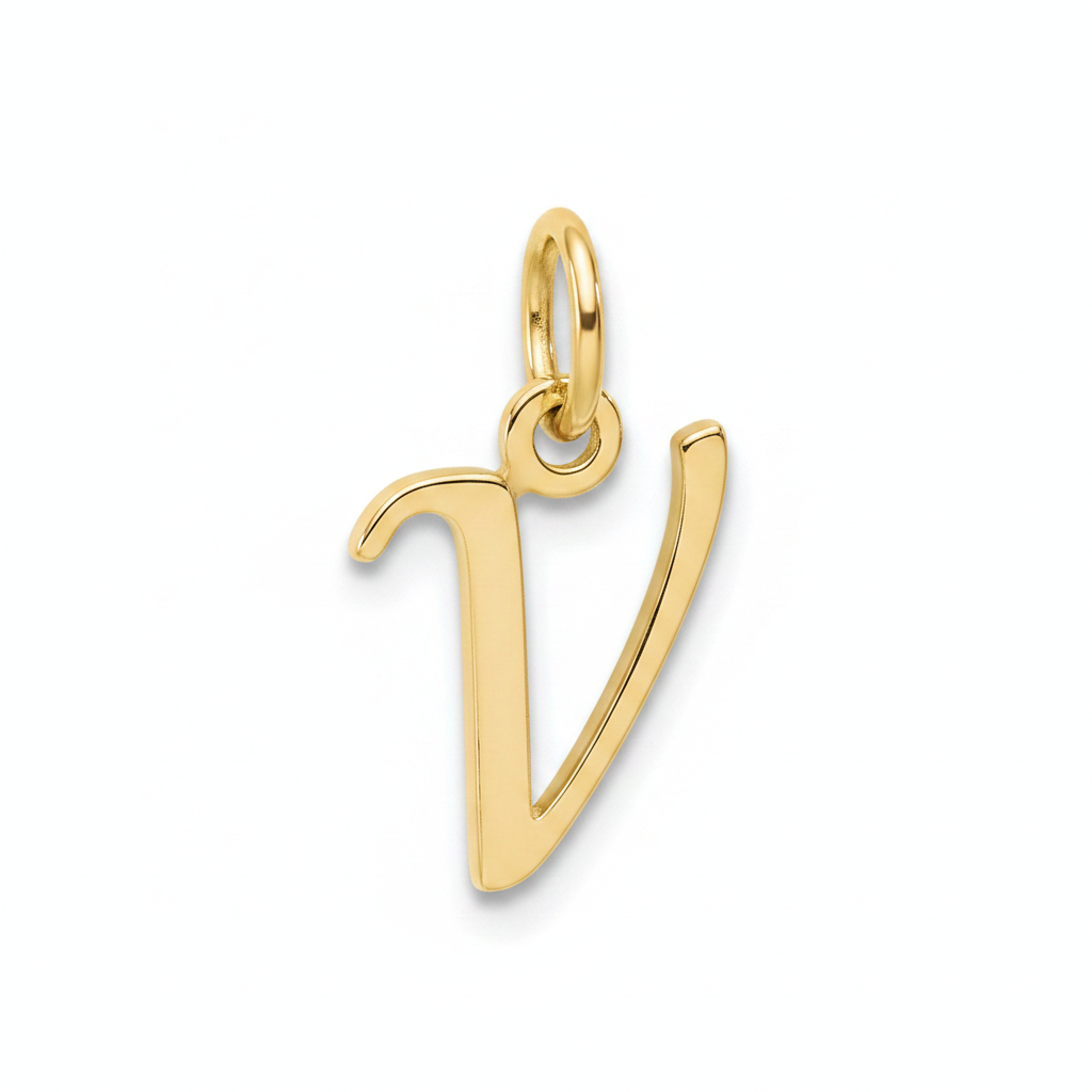 Cursive Initial Charm in 18k Gold Plated, V by Seeyoura