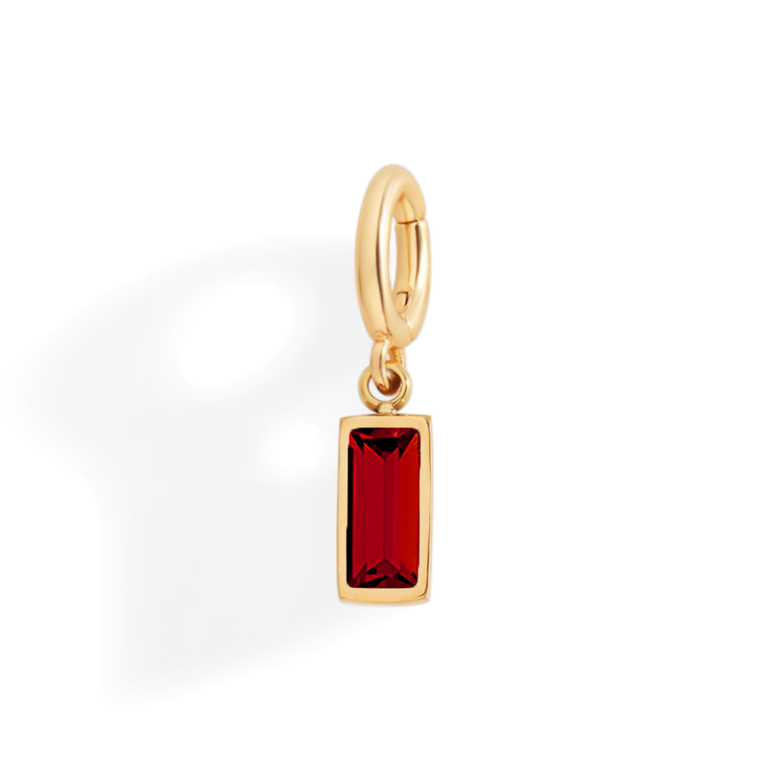 Dainty Baguette Birthstone Charm in january-garnet by Seeyoura