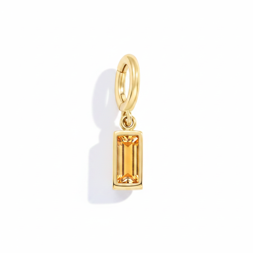 Dainty Baguette Birthstone Charm in november-citrine by Seeyoura
