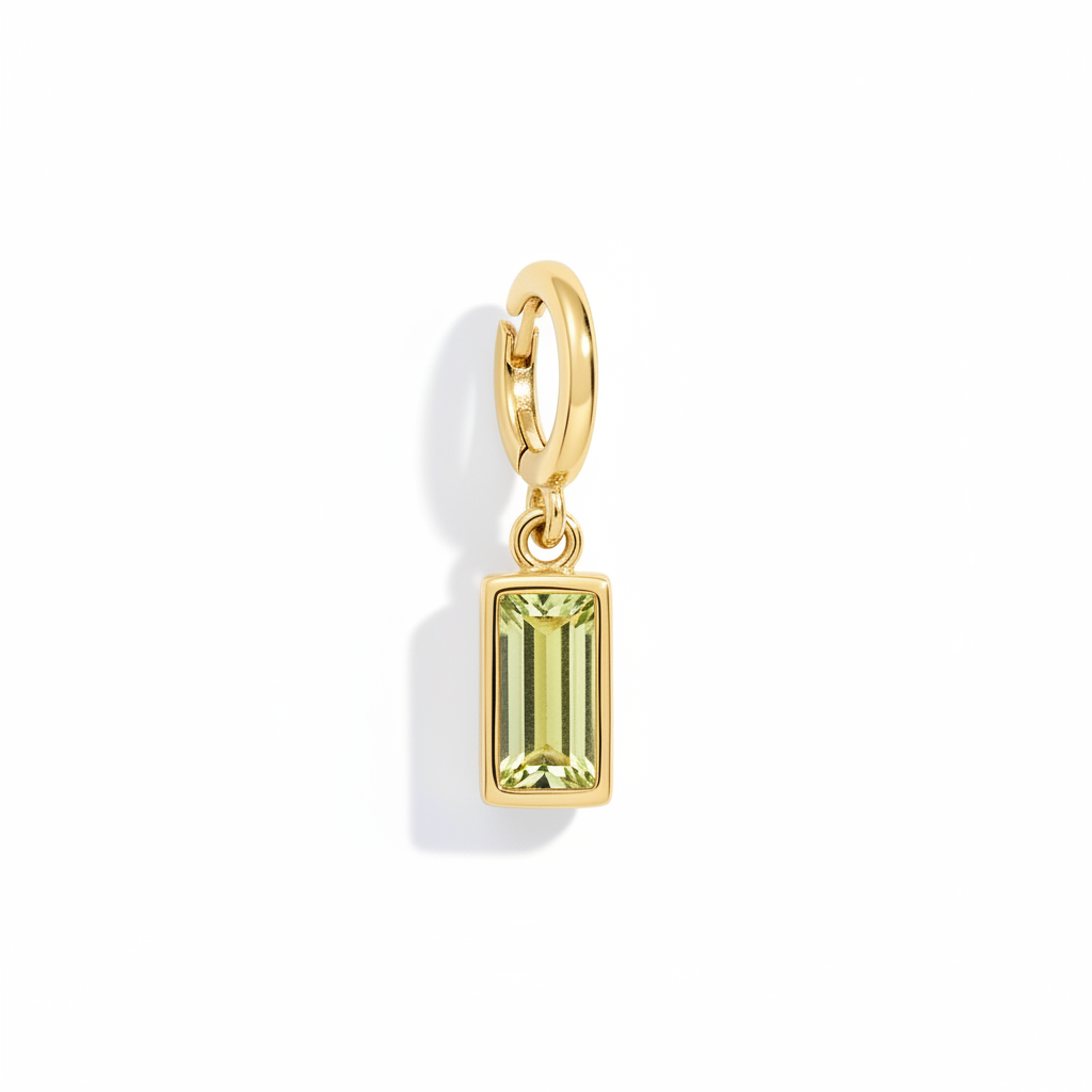 Dainty Baguette Birthstone Charm in peridot-august by Seeyoura