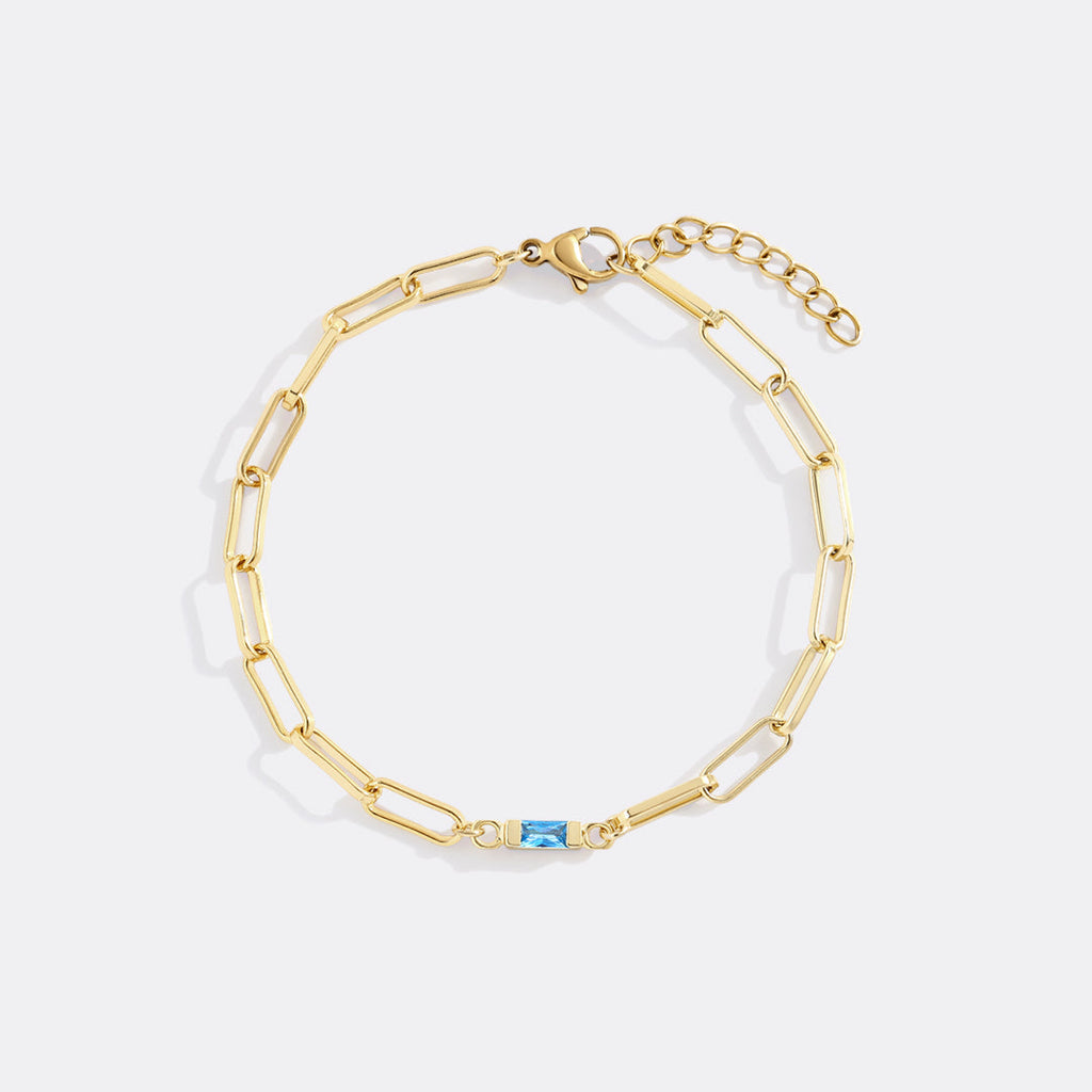 Dainty Birthstone Baguette Paperclip Bracelet in gold, 1 by Seeyoura