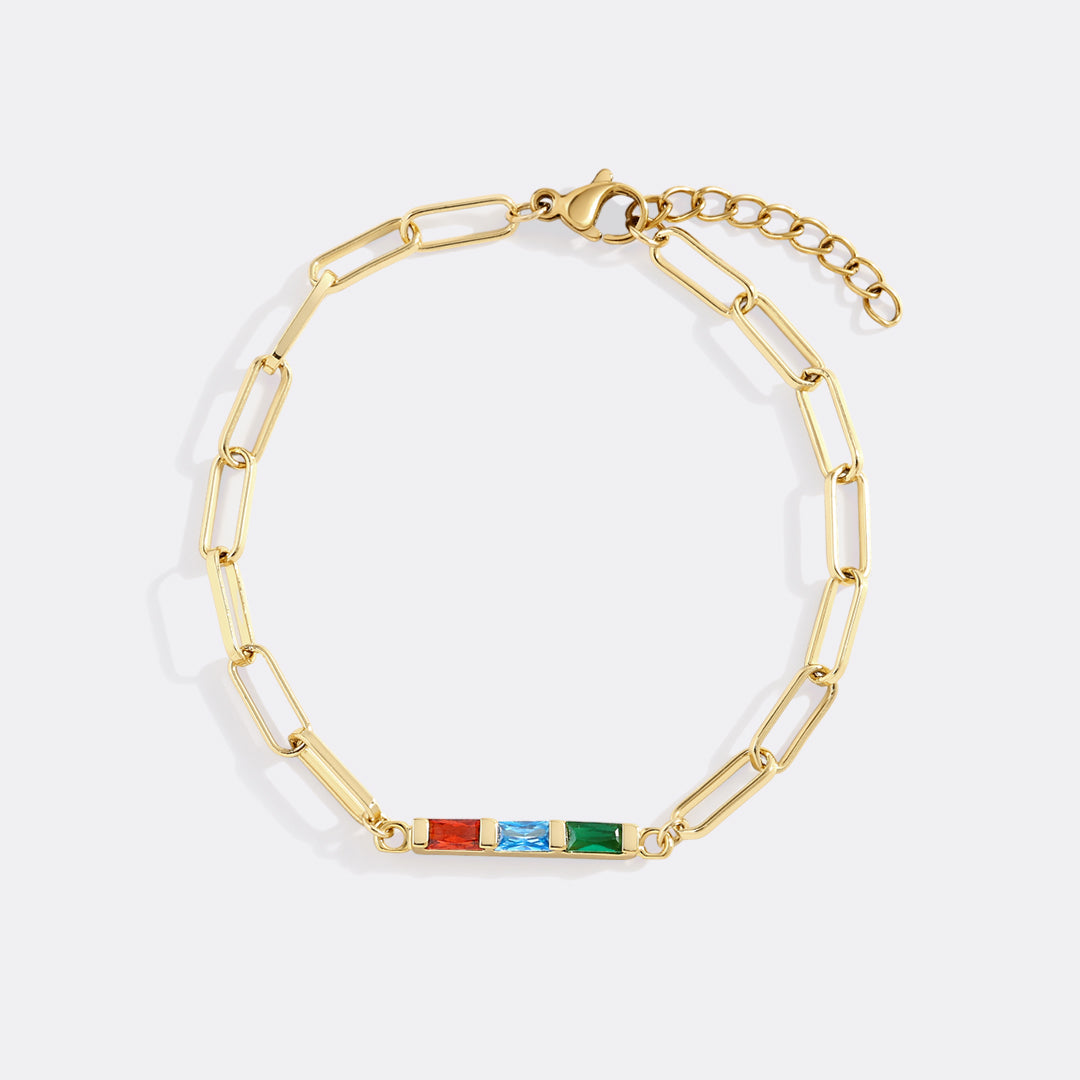 Dainty Birthstone Baguette Paperclip Bracelet in gold, 3 by Seeyoura