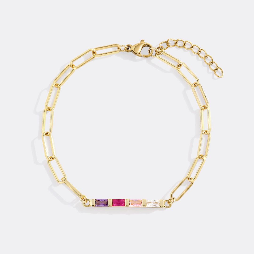 Dainty Birthstone Baguette Paperclip Bracelet in gold, 4 by Seeyoura