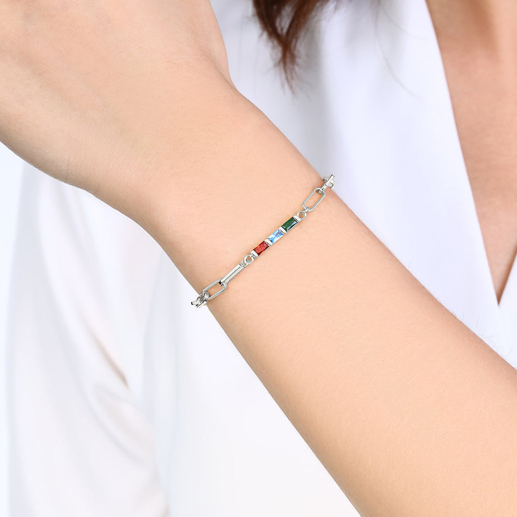 Dainty Birthstone Baguette Paperclip Bracelet by Seeyoura