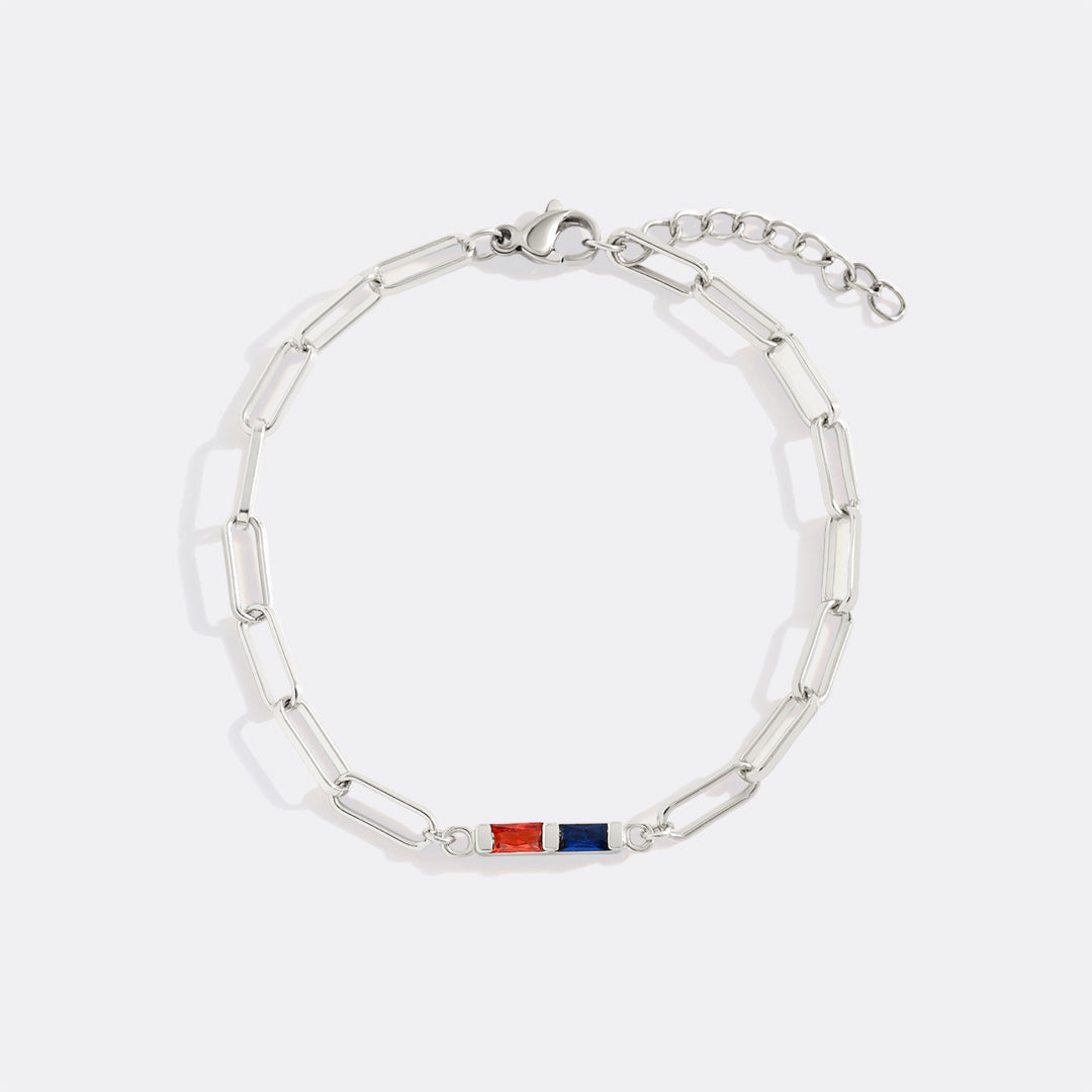 Dainty Birthstone Baguette Paperclip Bracelet in silver, 2 by Seeyoura