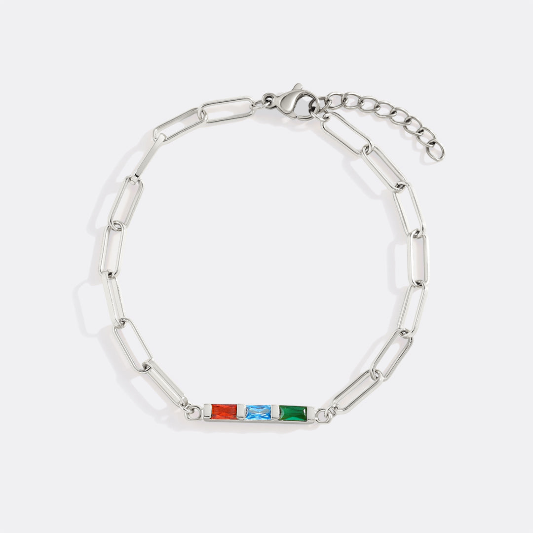 Dainty Birthstone Baguette Paperclip Bracelet in silver, 3 by Seeyoura