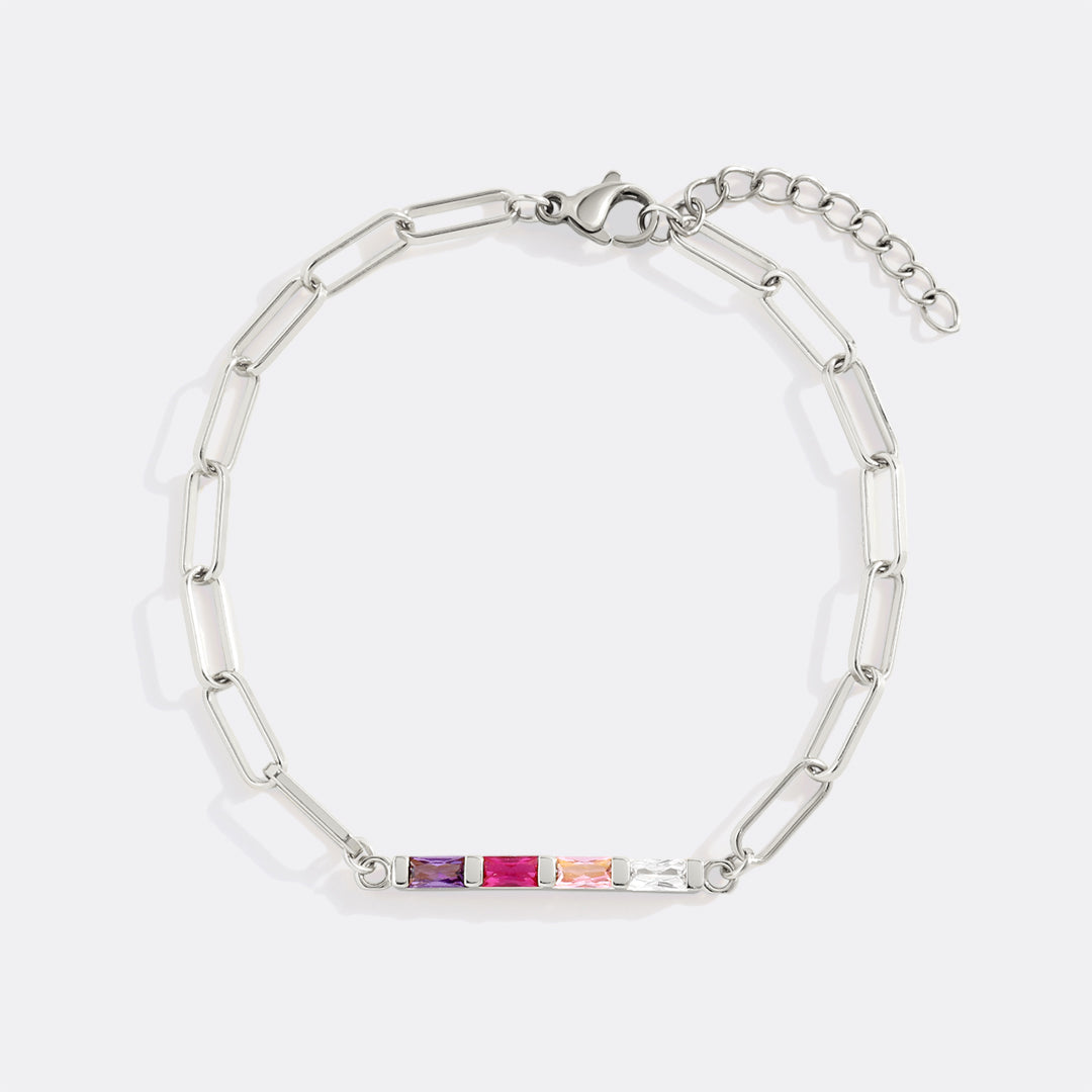 Dainty Birthstone Baguette Paperclip Bracelet in silver, 4 by Seeyoura