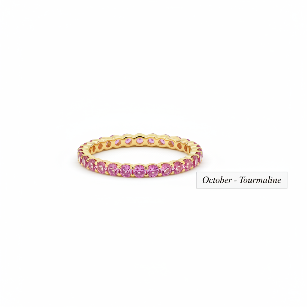 Dainty Constellation Birthstone Ring in pink-tourmaline-october, 18k Gold Over Sterling Silver by Seeyoura