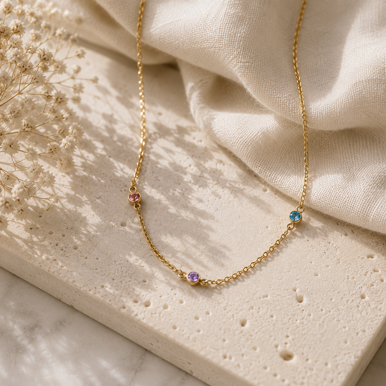 Dainty Birthstone Station Necklace by Seeyoura