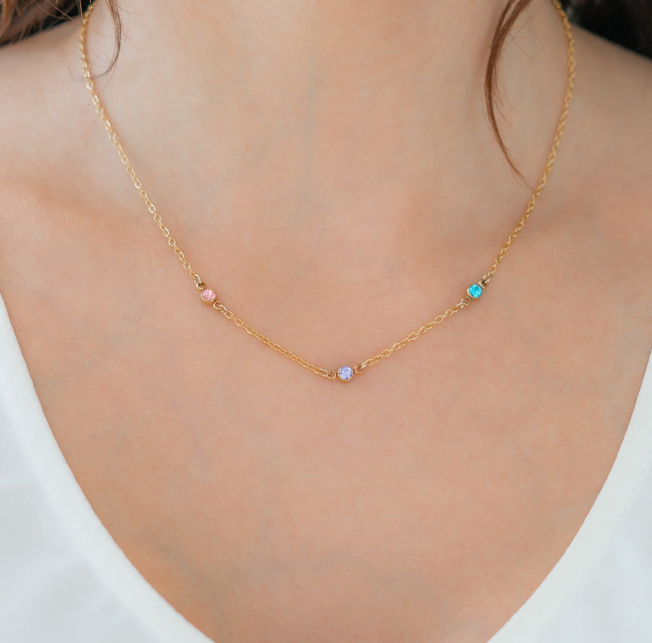 Dainty Birthstone Station Necklace by Seeyoura