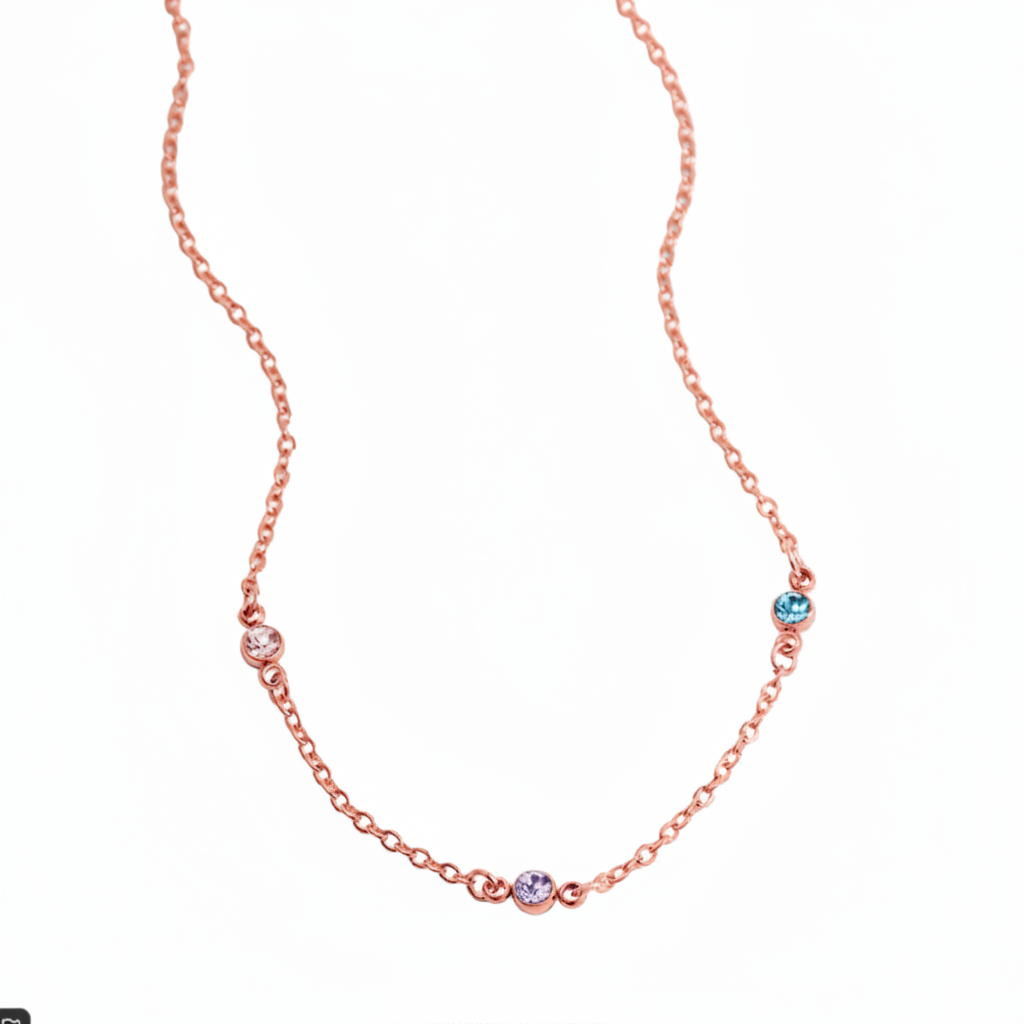 Dainty Birthstone Station Necklace in rose-gold by Seeyoura