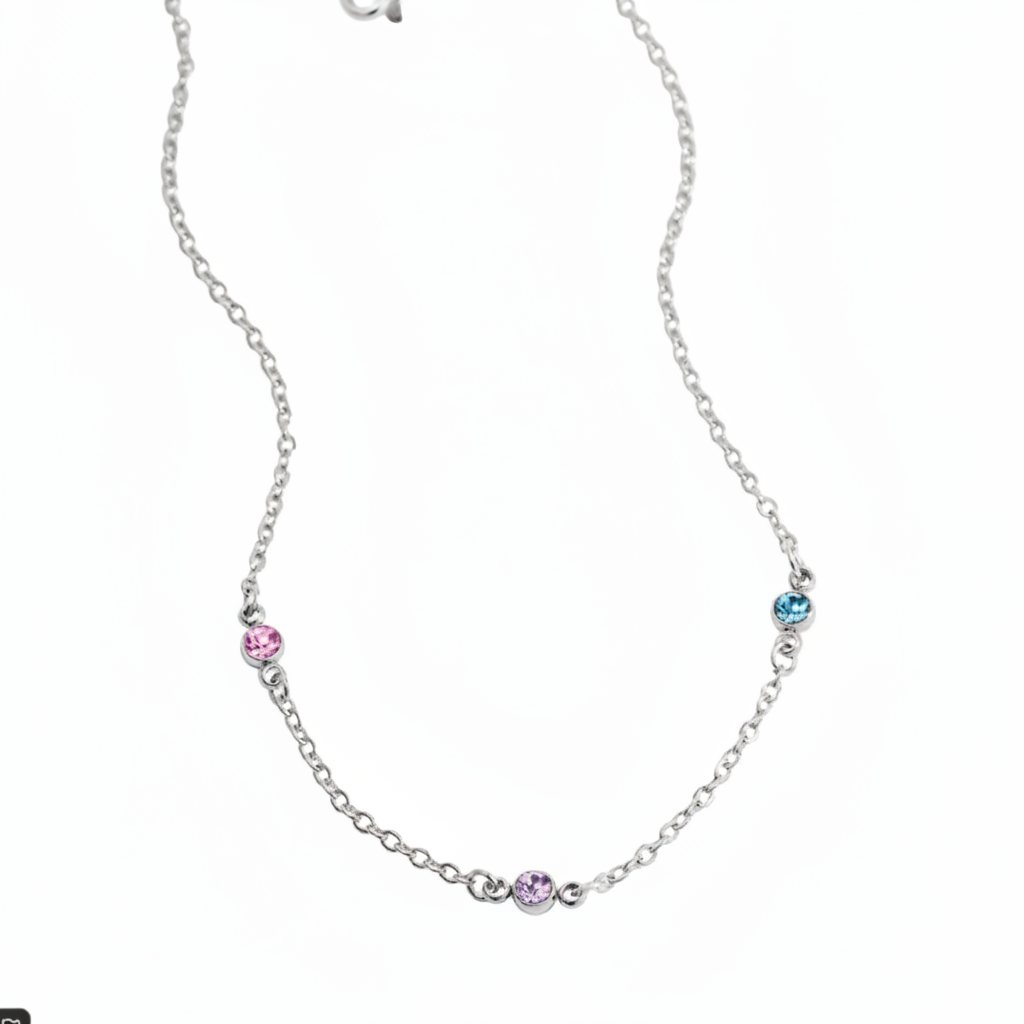 Dainty Birthstone Station Necklace in silver by Seeyoura