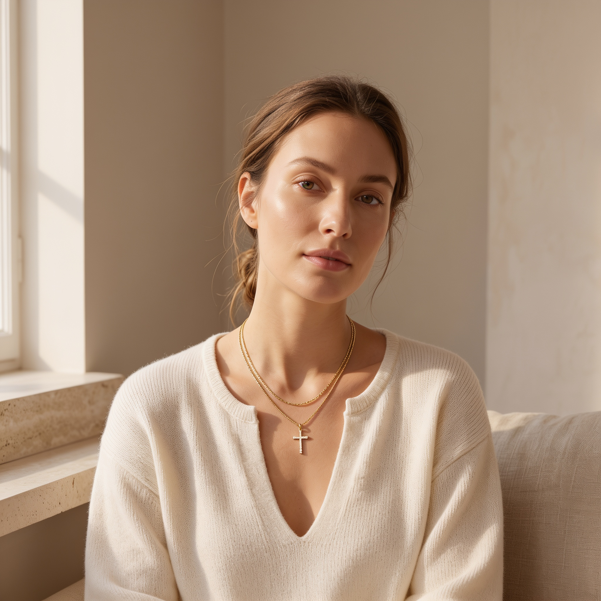 Dainty Cable Necklace with Pave Cross Chain Necklace Stacking Set by Seeyoura
