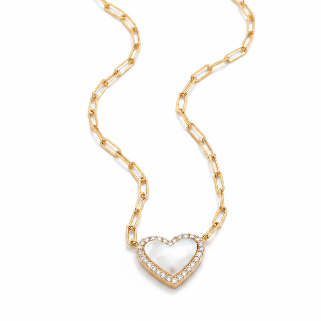 Dainty Heart Paperclip Necklace in mother-of-pearl by Seeyoura