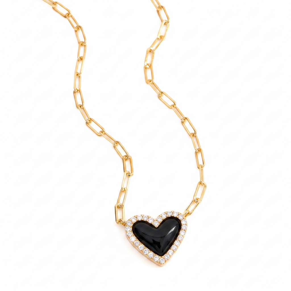 Dainty Heart Paperclip Necklace in onyx by Seeyoura