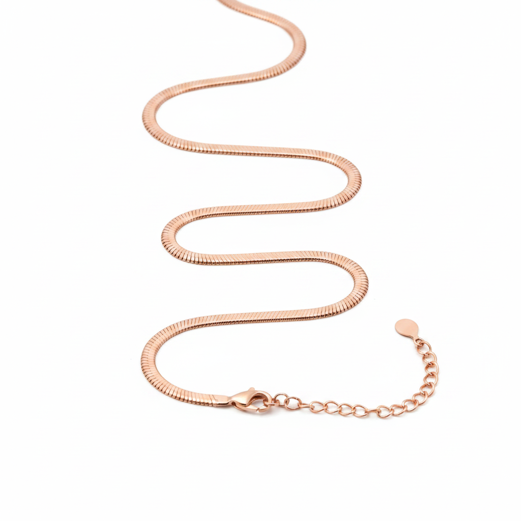 Dainty Herringbone Chain Necklace in 18-k-rose-gold-plated by Seeyoura