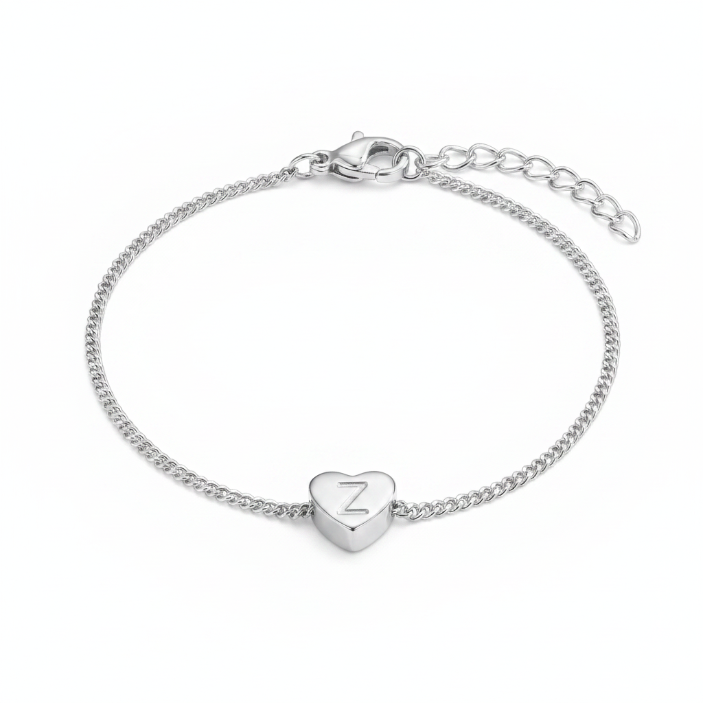 Dainty Initial Heart Bracelet in silver by Seeyoura