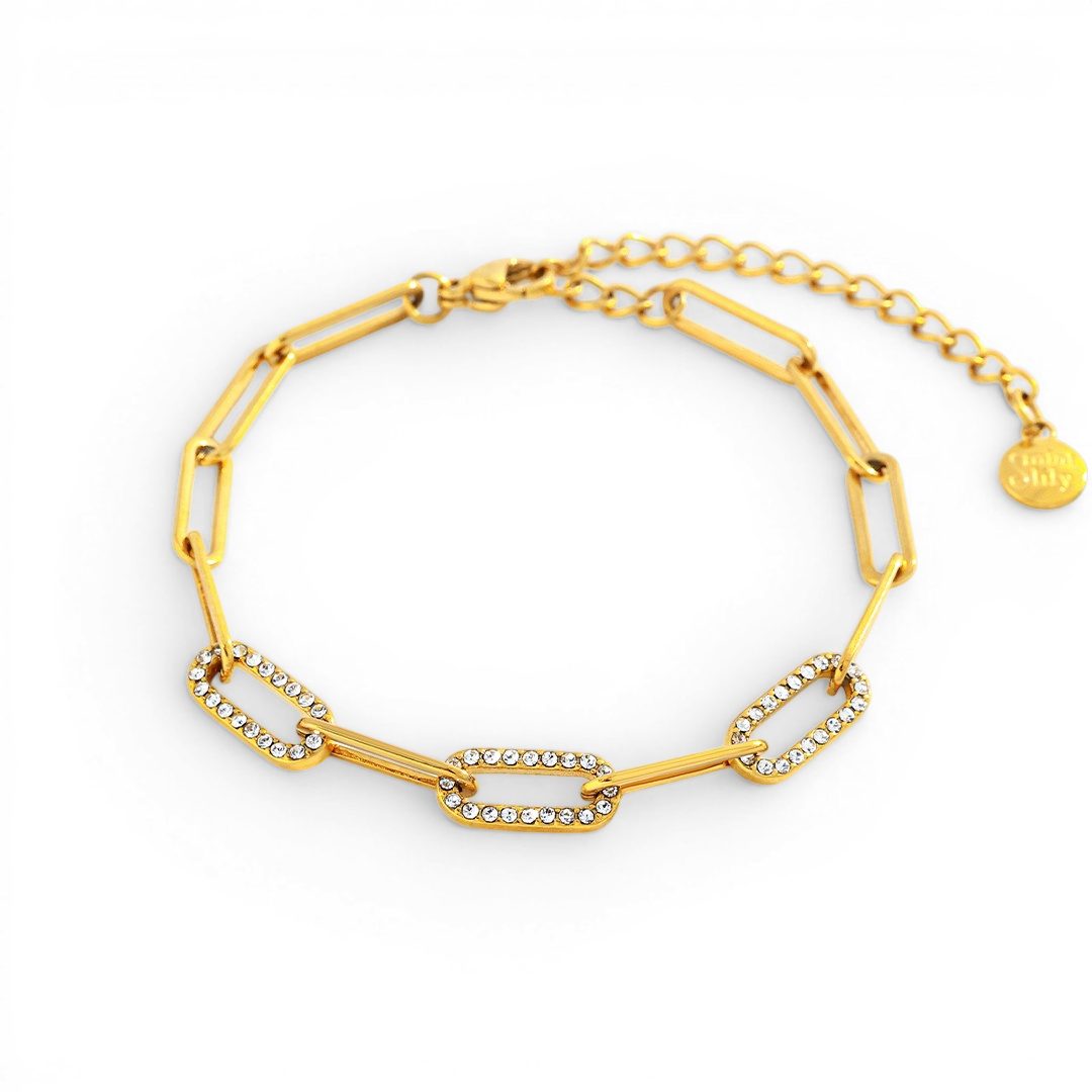 Dainty Pave Paperclip Chain Bracelet in Gold, 6" + 2" by Seeyoura