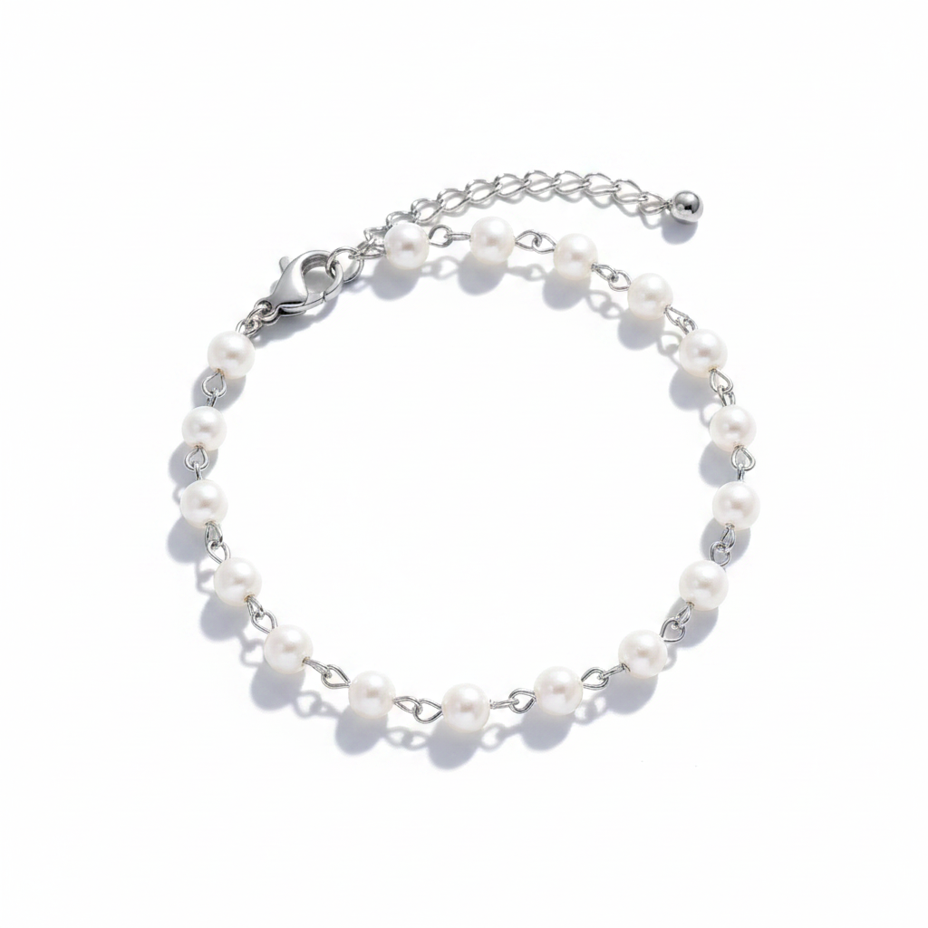 Dainty Pearl Station Bracelet in silver by Seeyoura