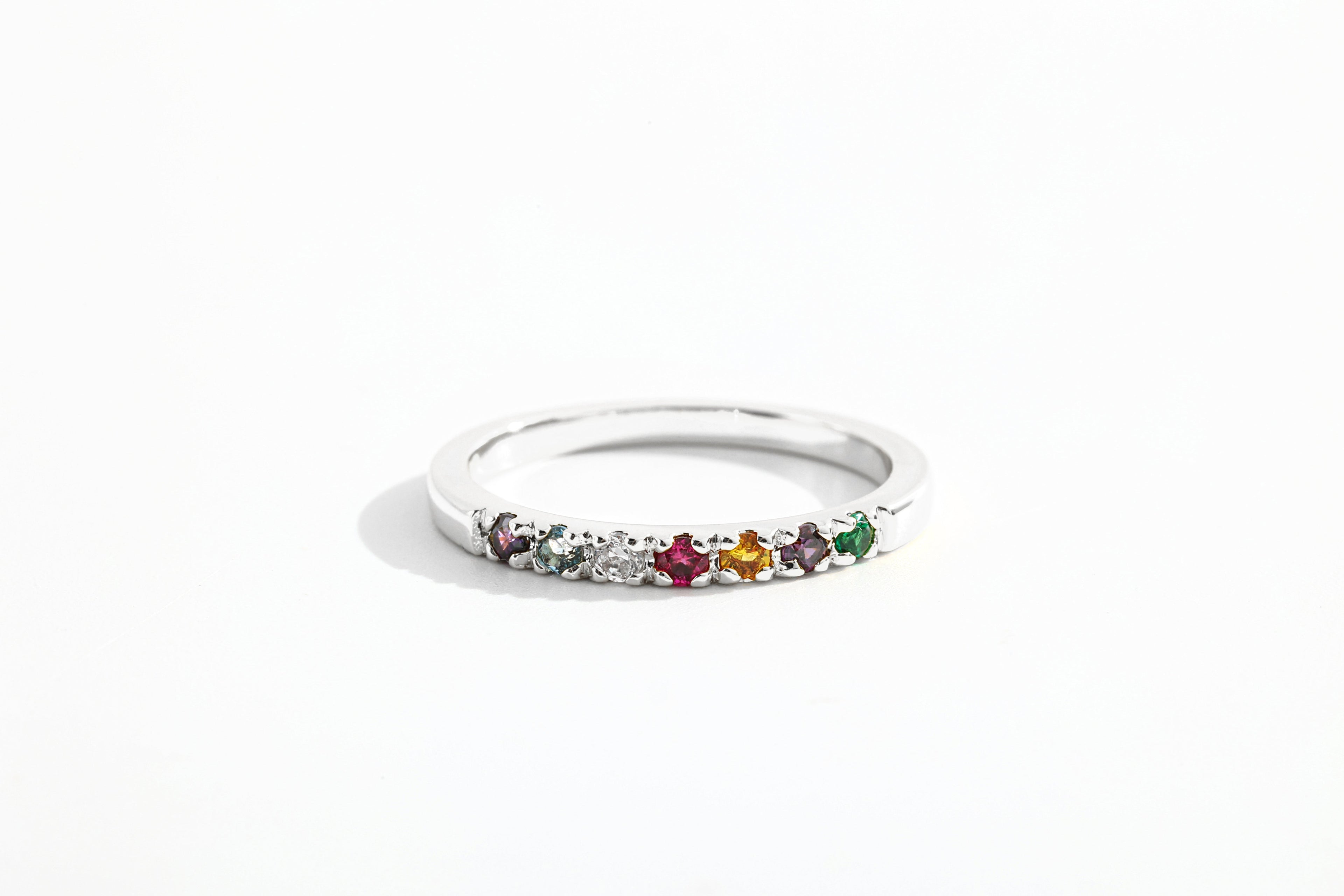 Dainty Stackable Birthstone Ring in Silver by Seeyoura